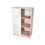 A low, semi-enclosed cabinet with one door on the left