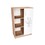 Low, semi-enclosed cabinet with a single right-hand door featuring a photo print